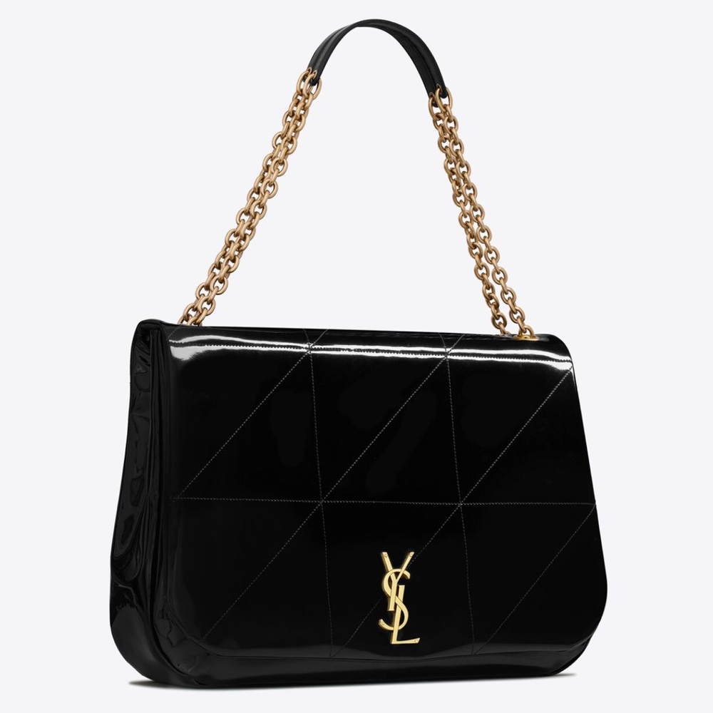 YSL large Jamie patent tote flap bag in black w gold chain straps  - like new